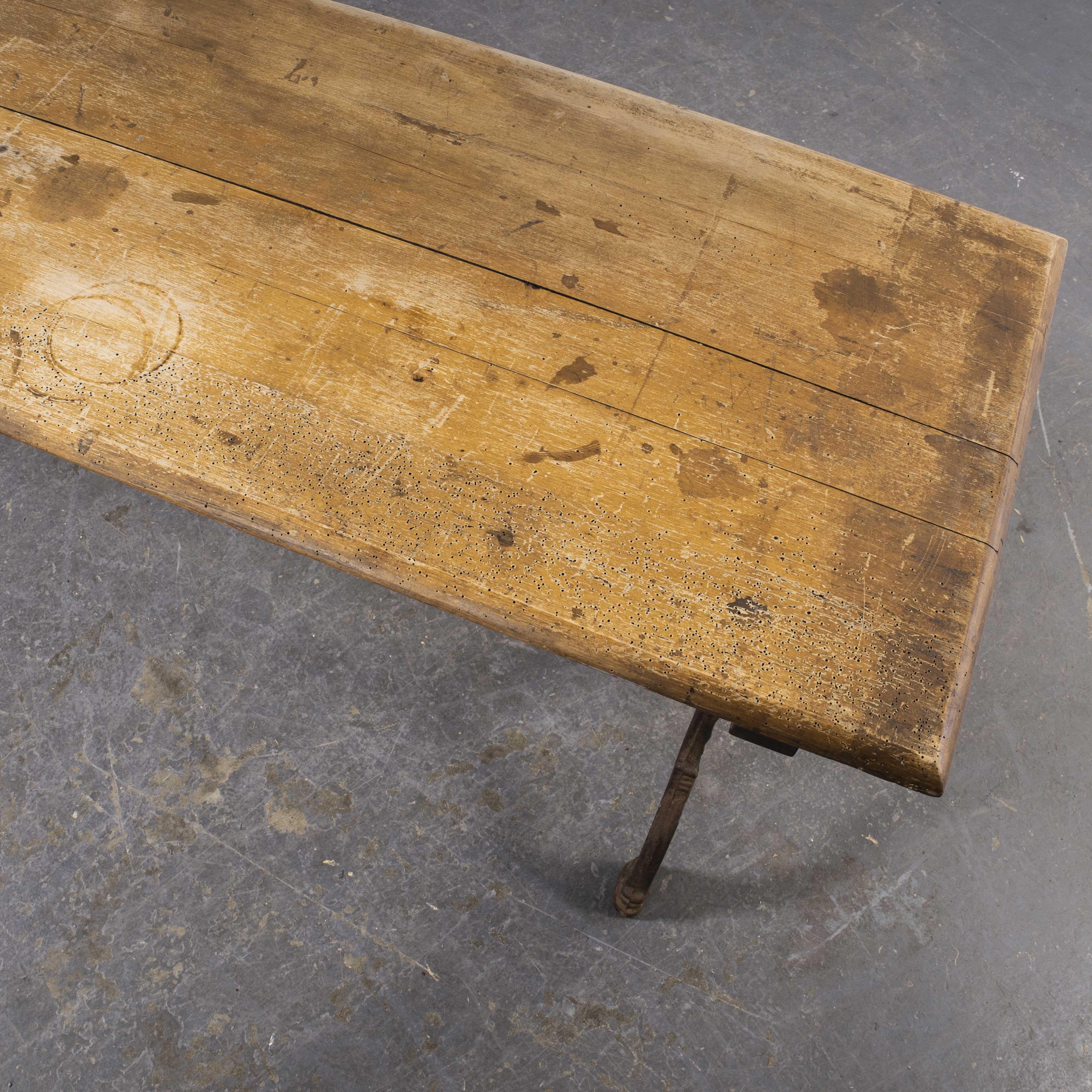 French 1920's Large Rectangular Cast Base Dining Table '1361'