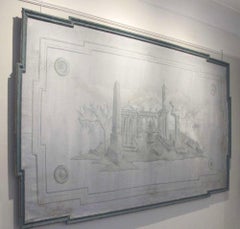 1920s large scale framed Italian mural of classic scene in blue tones