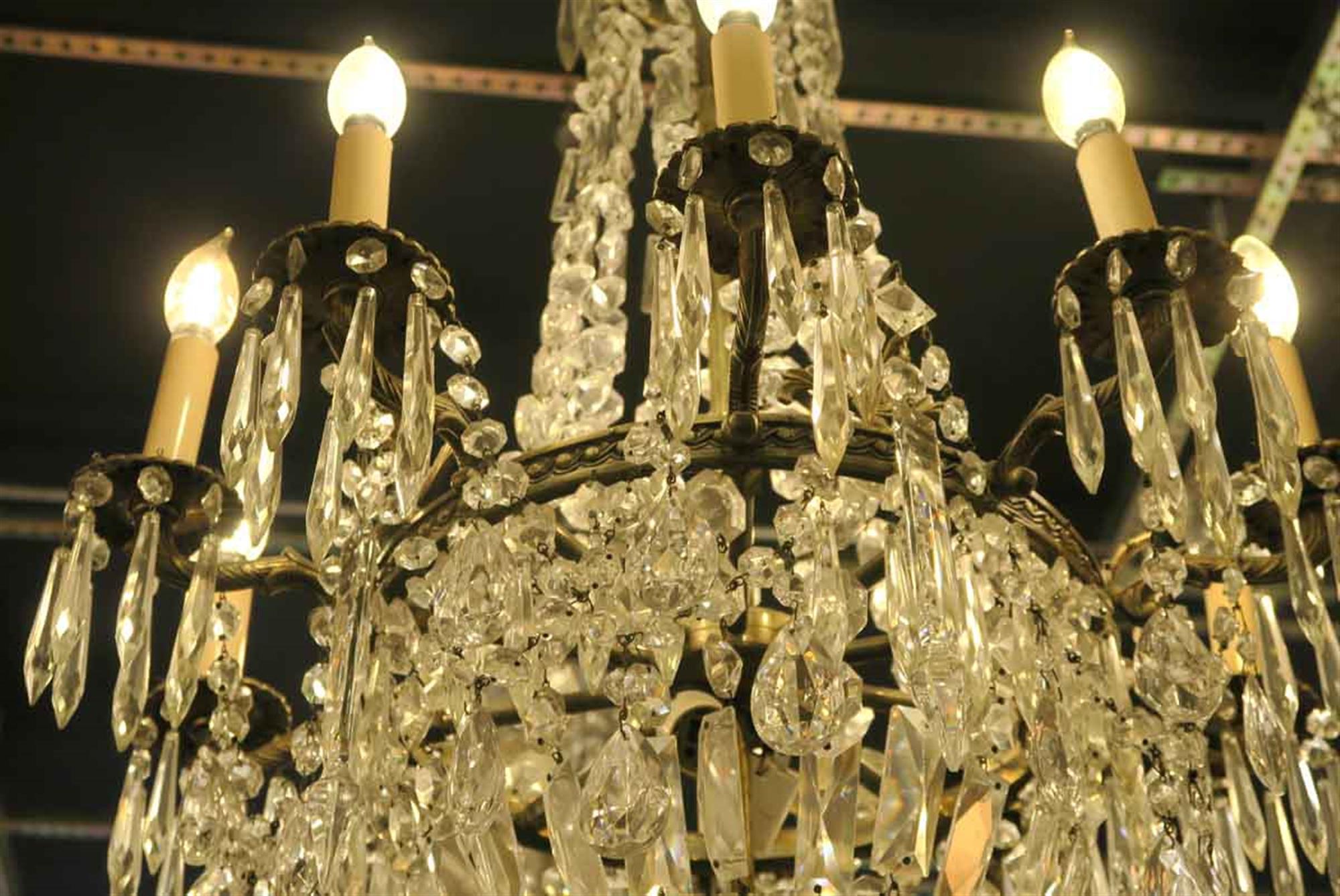 1920s Large-Scale Ten-Arm Crystal Chandelier In Good Condition In New York, NY