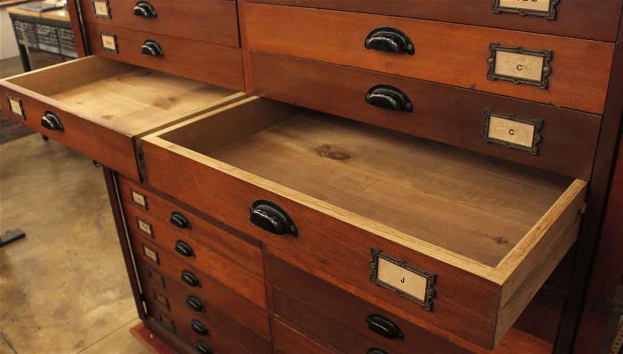 wooden map drawers