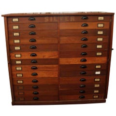 1920s Large Size 26-Drawer Wooden Flatware or Map Cabinet