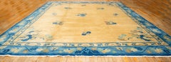 1920s Large Size Bold Yellow Field Handknotted Art Deco Wool Antique Chinese Rug