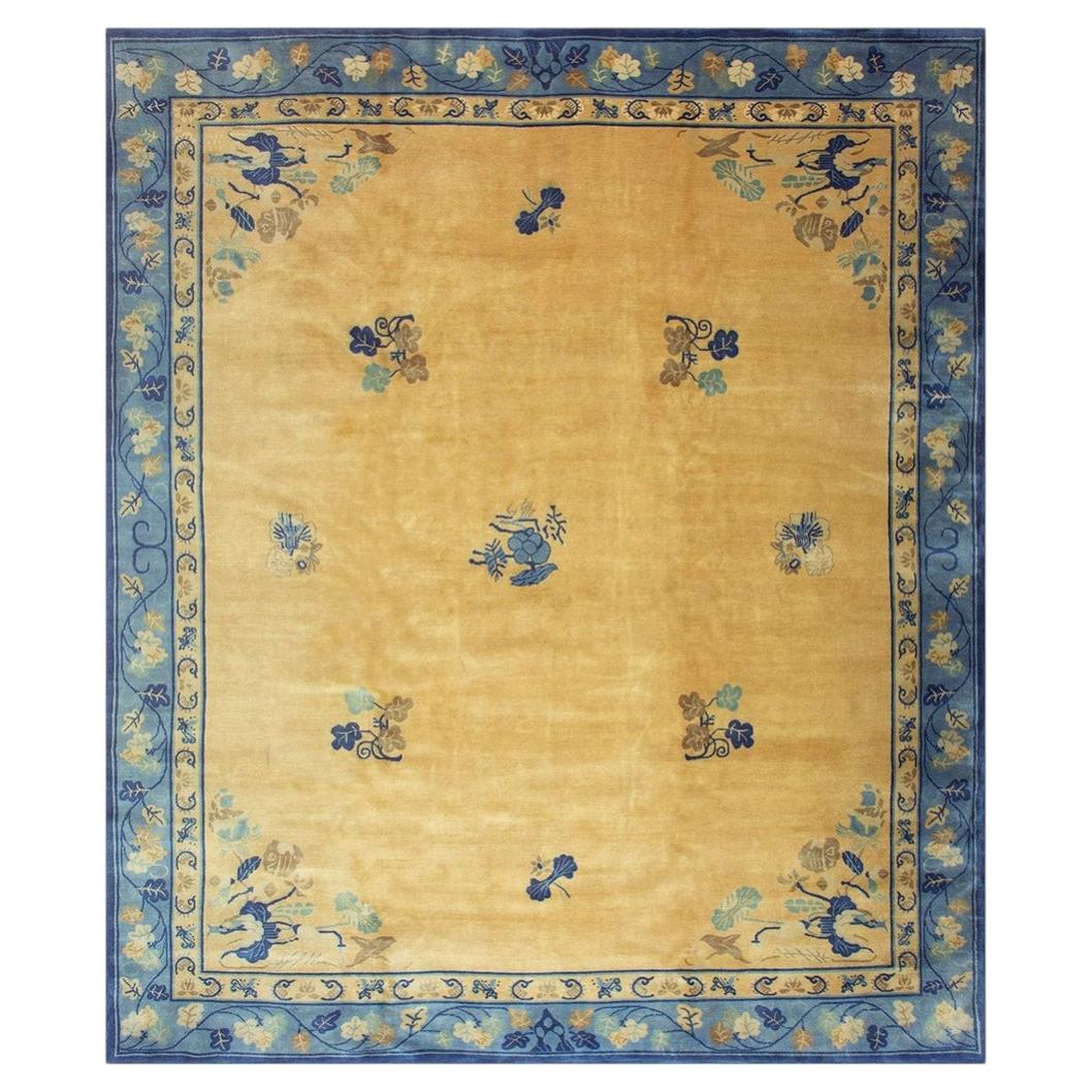 1920s Large Size Bold Yellow Field Handknotted Art Deco Wool Antique Chinese Rug