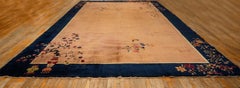 1920s Large Size Wool Camel Chinese Floral Antique Knotted Art Deco Carpet Rug