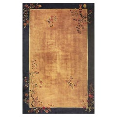 1920s Large Size Wool Camel Chinese Floral Antique Knotted Art Deco Carpet Rug