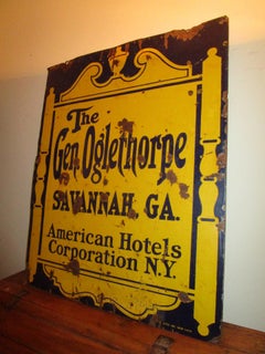 1920's Large Tin Double Sided Advertising Sign from Oglethorpe Hotel Savannah GA