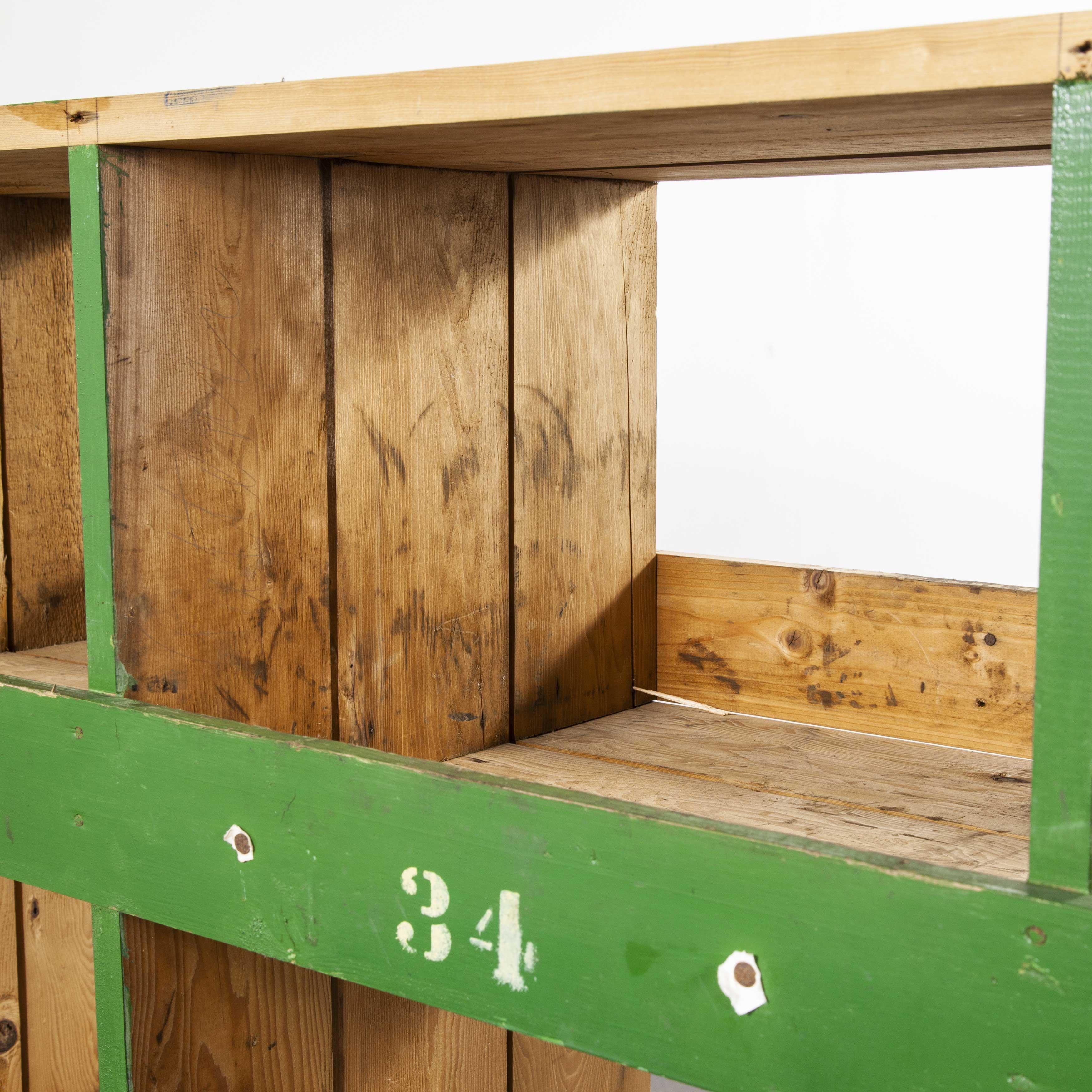 1920s late Victorian pigeon hole unit, storage, shelving unit (Model 7). Sourced from a brickyard in the north of England, outside Hull. The works had been producing bricks for over two hundred years although it sadly stopped production in the