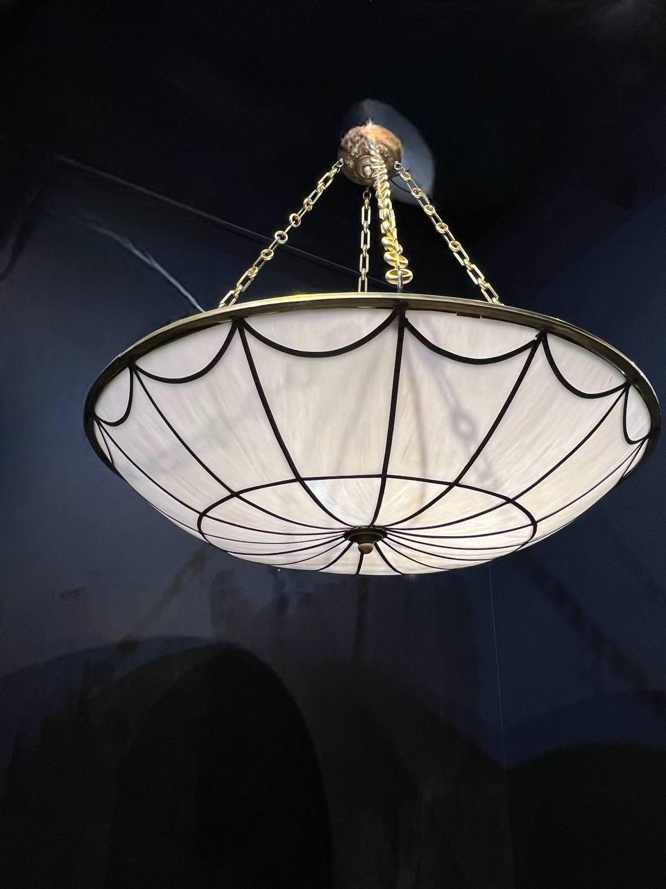 1920's Large Leaded Opaline Glass Light Fixture In Good Condition For Sale In New York, NY