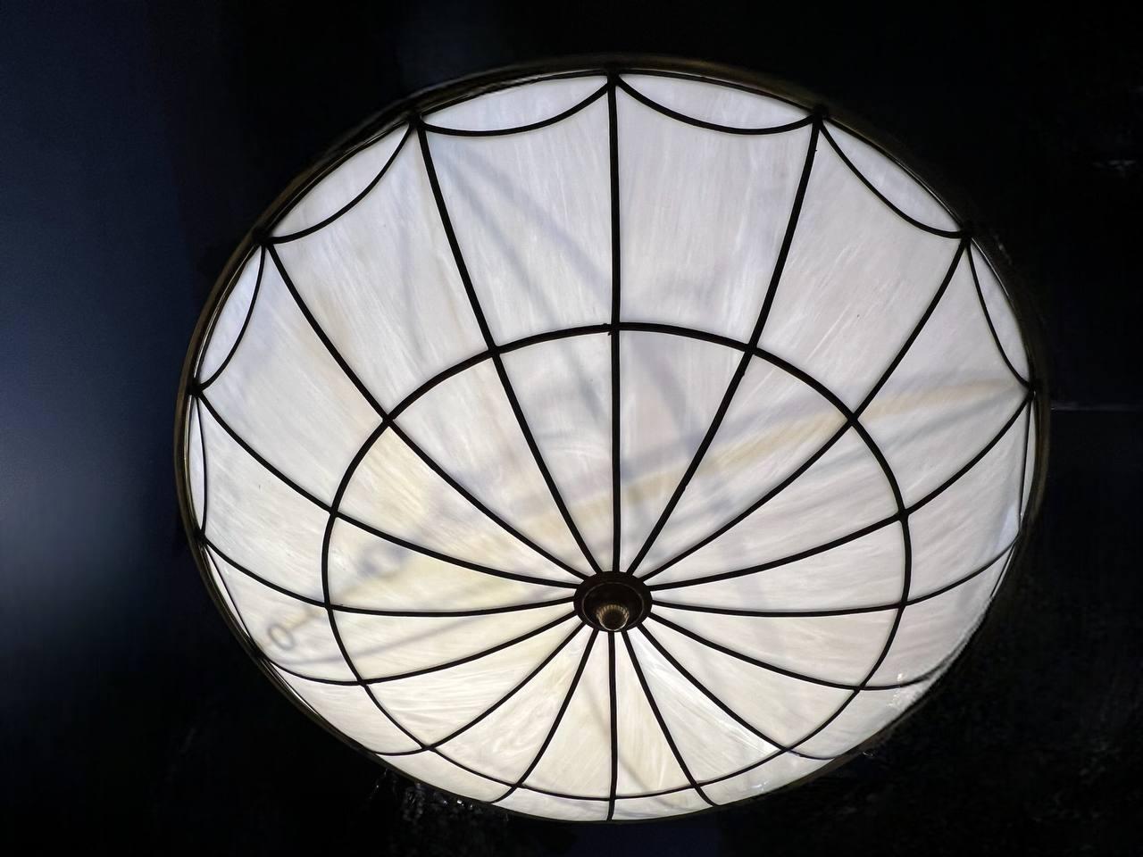 Early 20th Century 1920's Large Leaded Opaline Glass Light Fixture For Sale