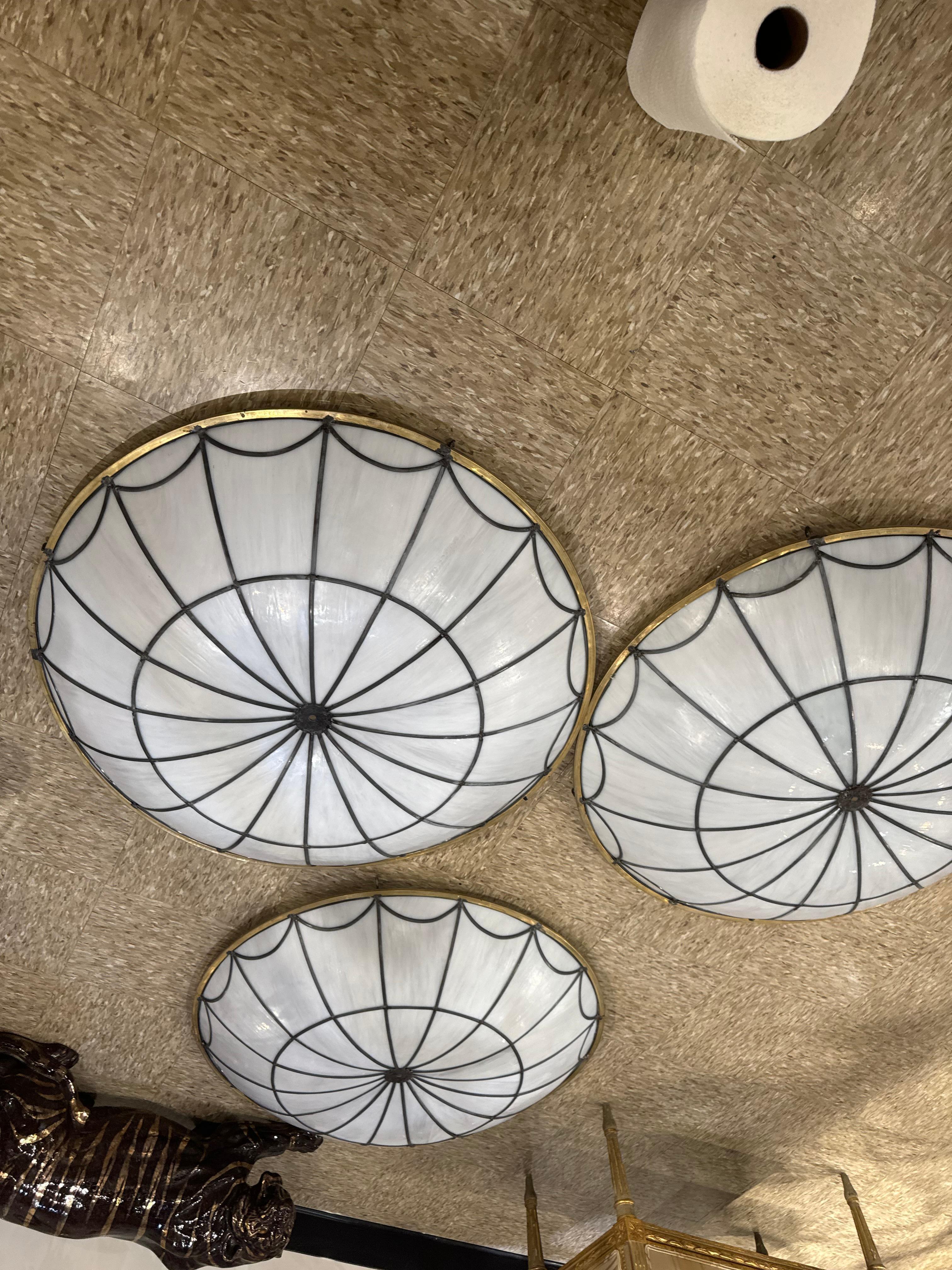 American Classical 1920's Large Leaded Opaline Glass Light Fixture For Sale