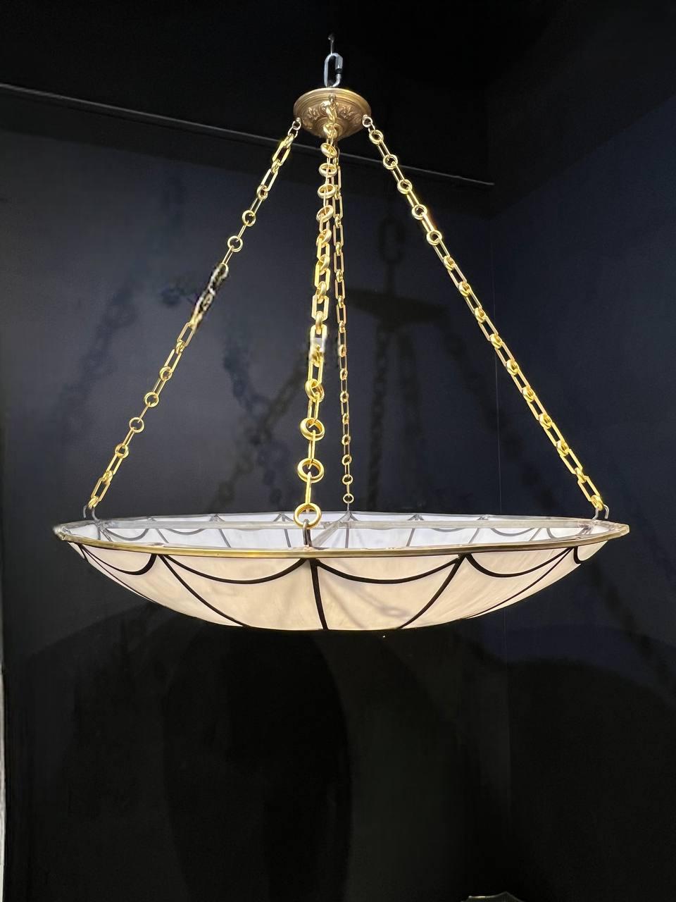 1920's Large Leaded Opaline Glass Light Fixture For Sale 3