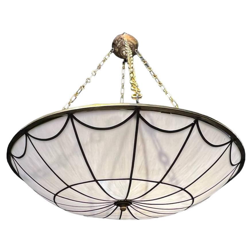 1920's Large Leaded Opaline Glass Light Fixture For Sale