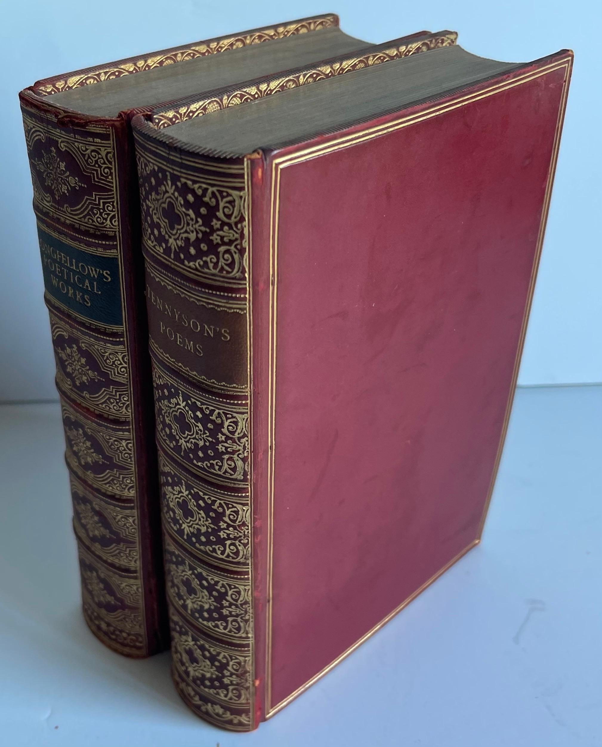 1920er Jahre Leder gebundene poetische Longfellow & Tennyson Bücher, Satz von 2 (Neoklassisch)