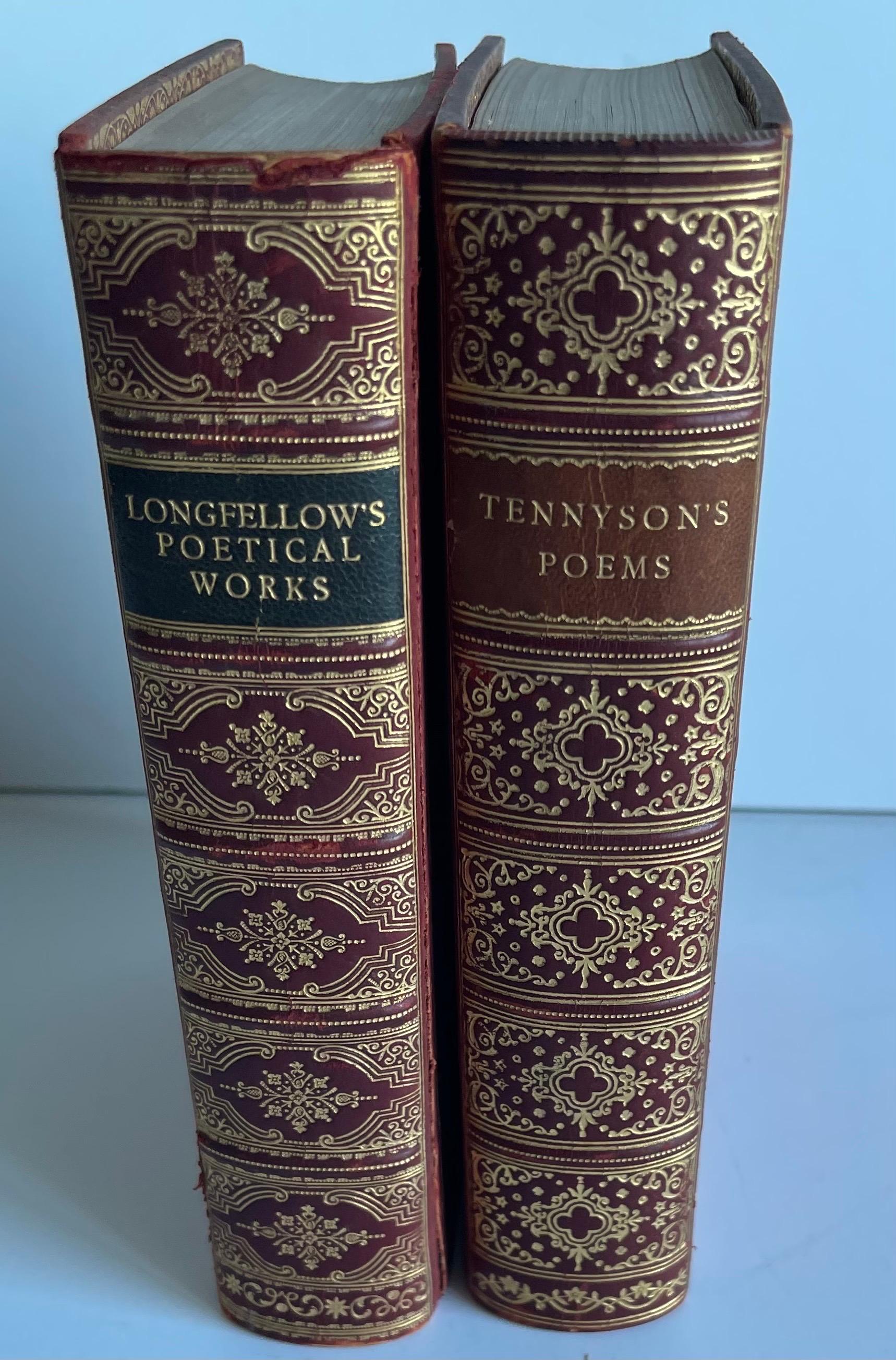 1920er Jahre Leder gebundene poetische Longfellow & Tennyson Bücher, Satz von 2 im Zustand „Gut“ in Stamford, CT