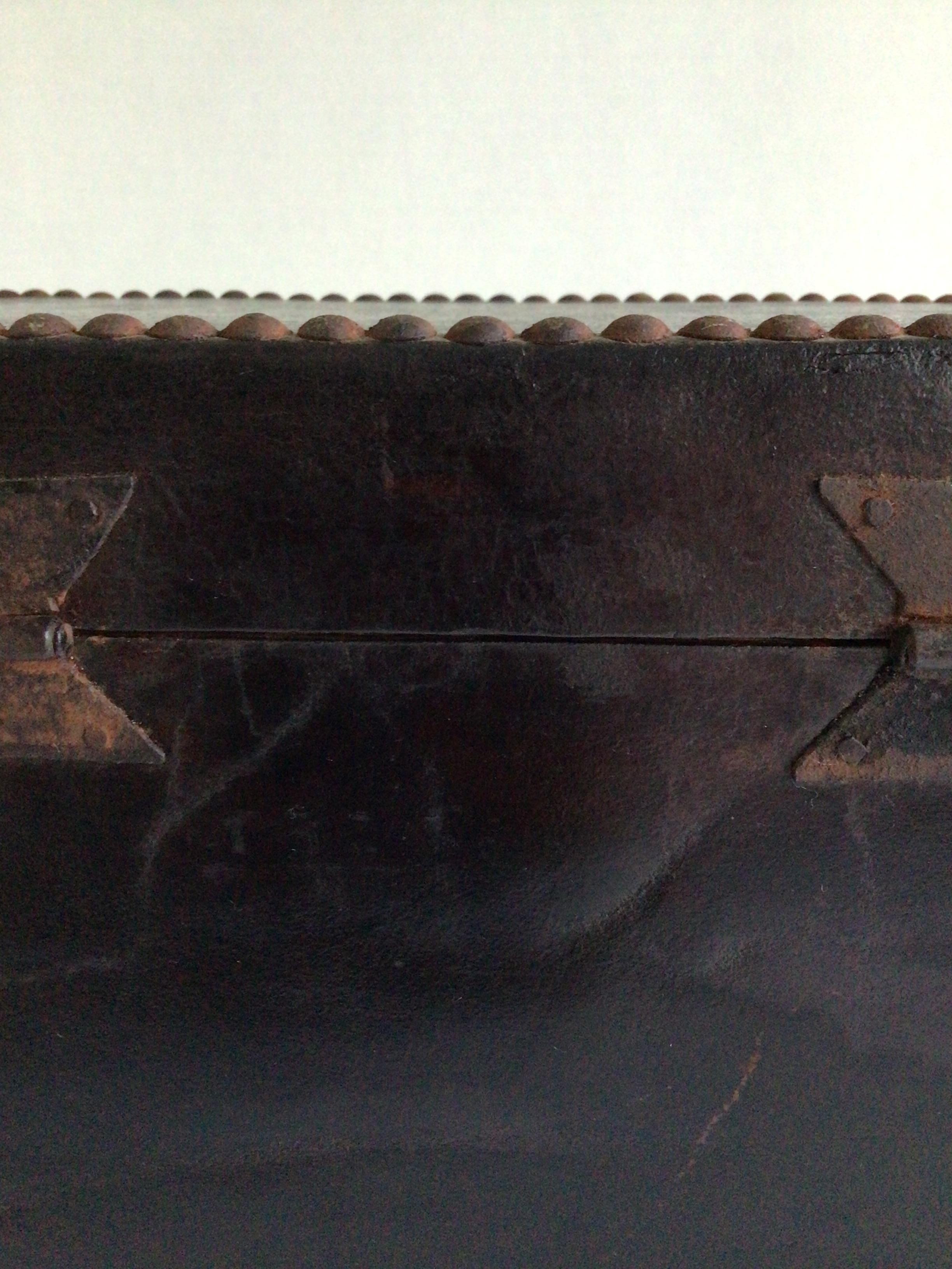 1920s Leather Covered Box with Metal Studs With Drawers and Hinged Lid For Sale 7
