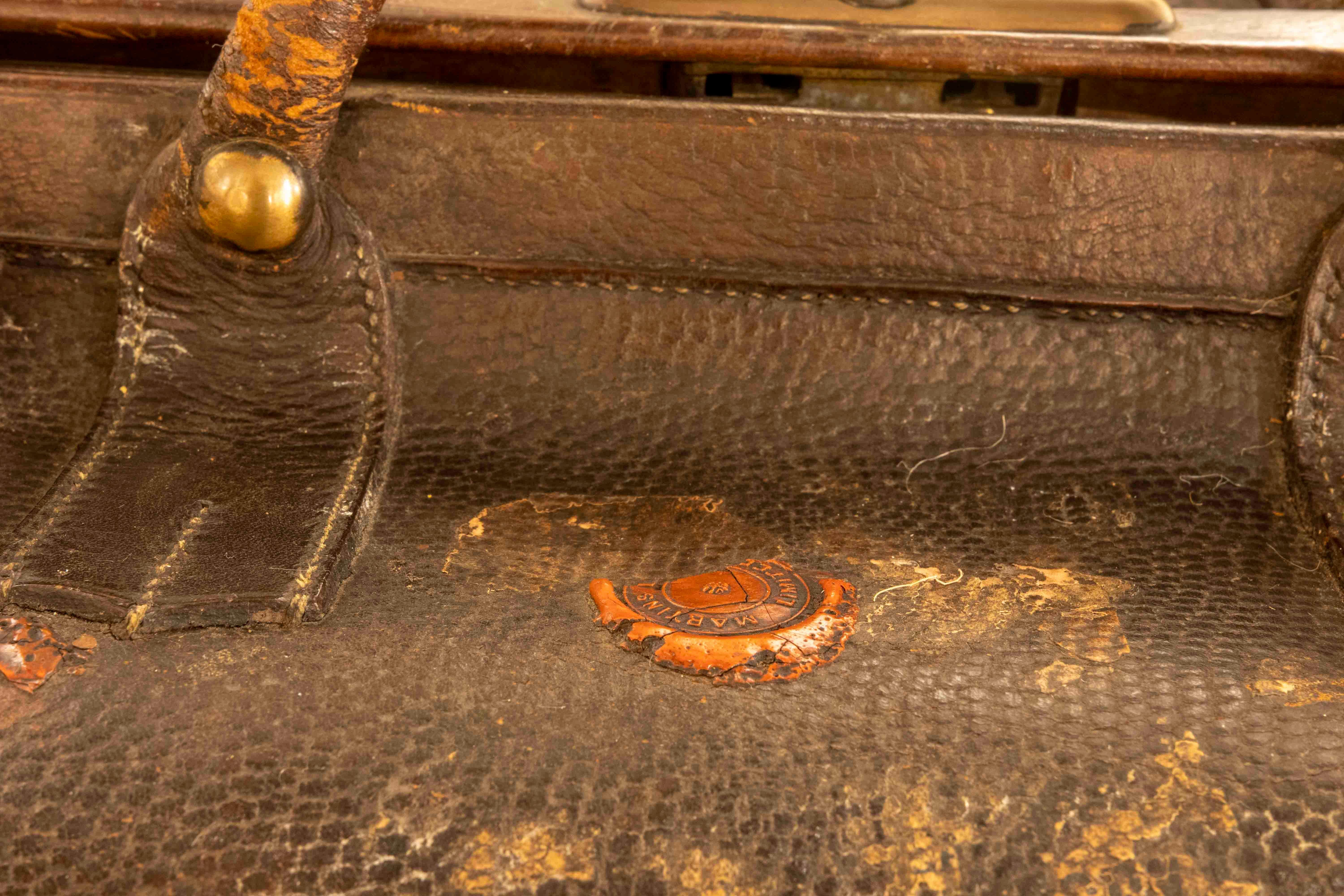 1920s Leather Suitcase Bank with Original Wax Seals and Bronze Closures For Sale 2