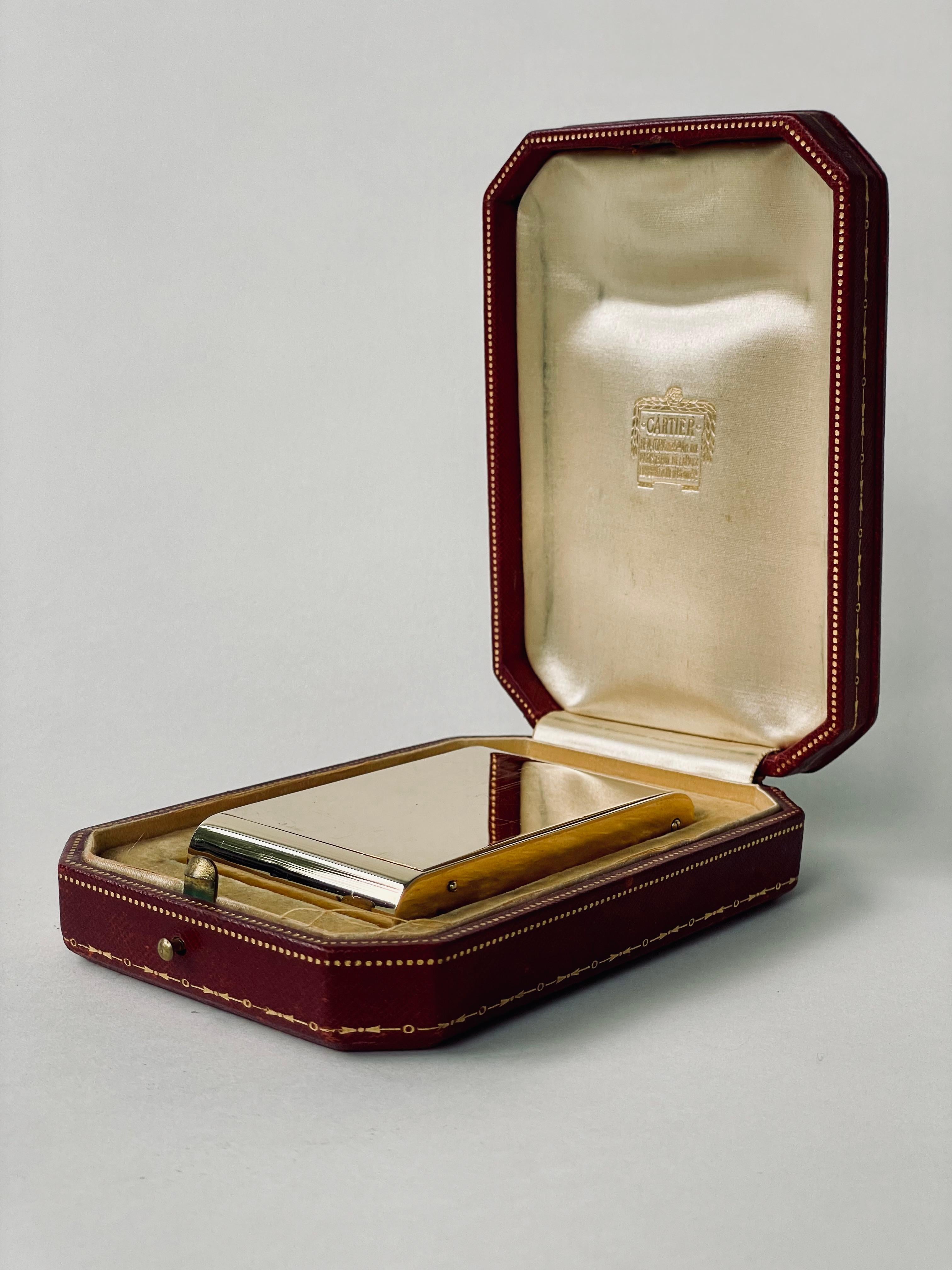Polished Cartier Deco Solid Gold Ados Travel Clock with Original Box, Morgan Provenance