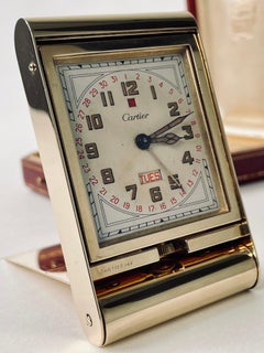 Cartier Deco Solid Gold Ados Travel Clock with Original Box, Morgan Provenance