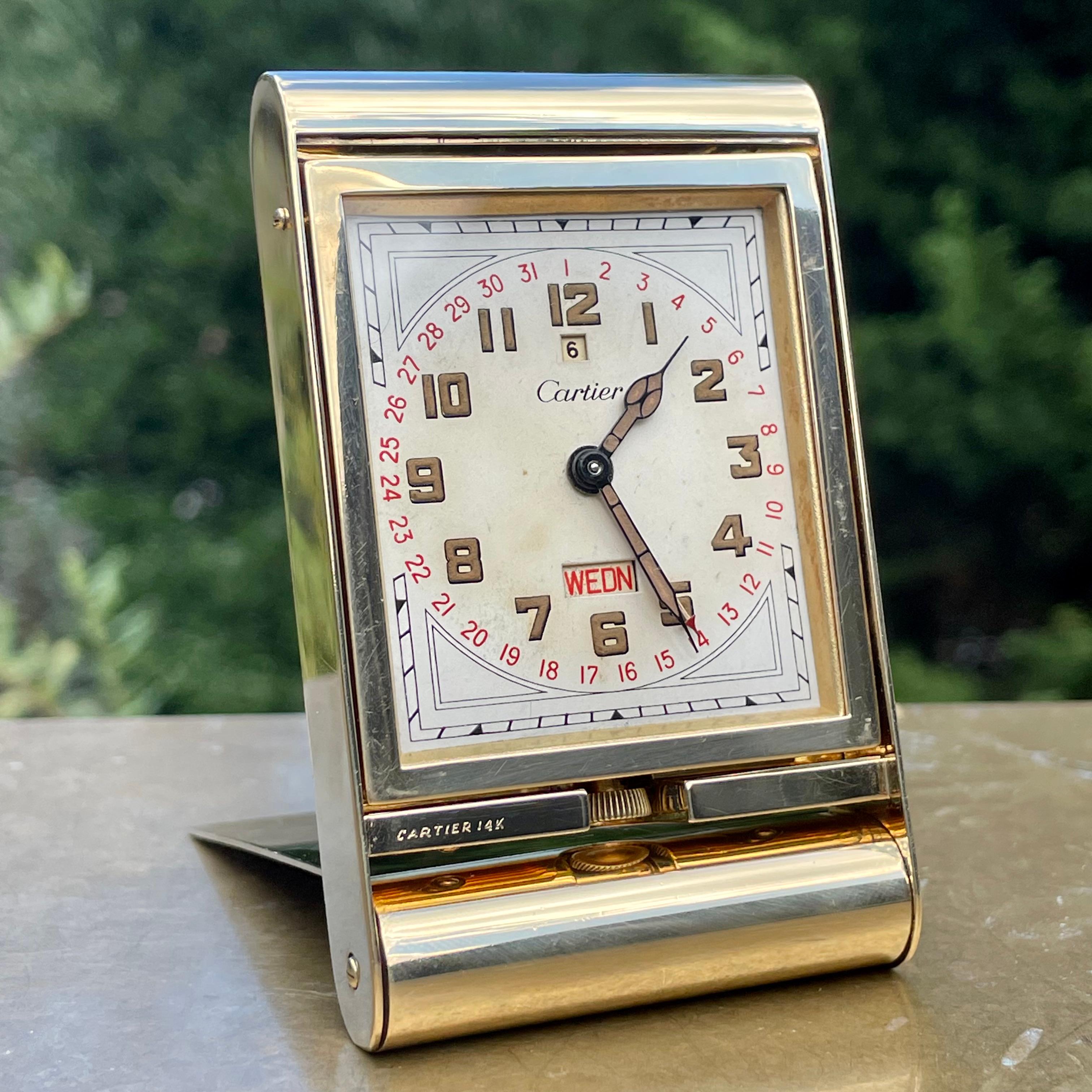 Cartier Deco Solid Gold Ados Travel Clock with Original Box, Morgan Provenance 5