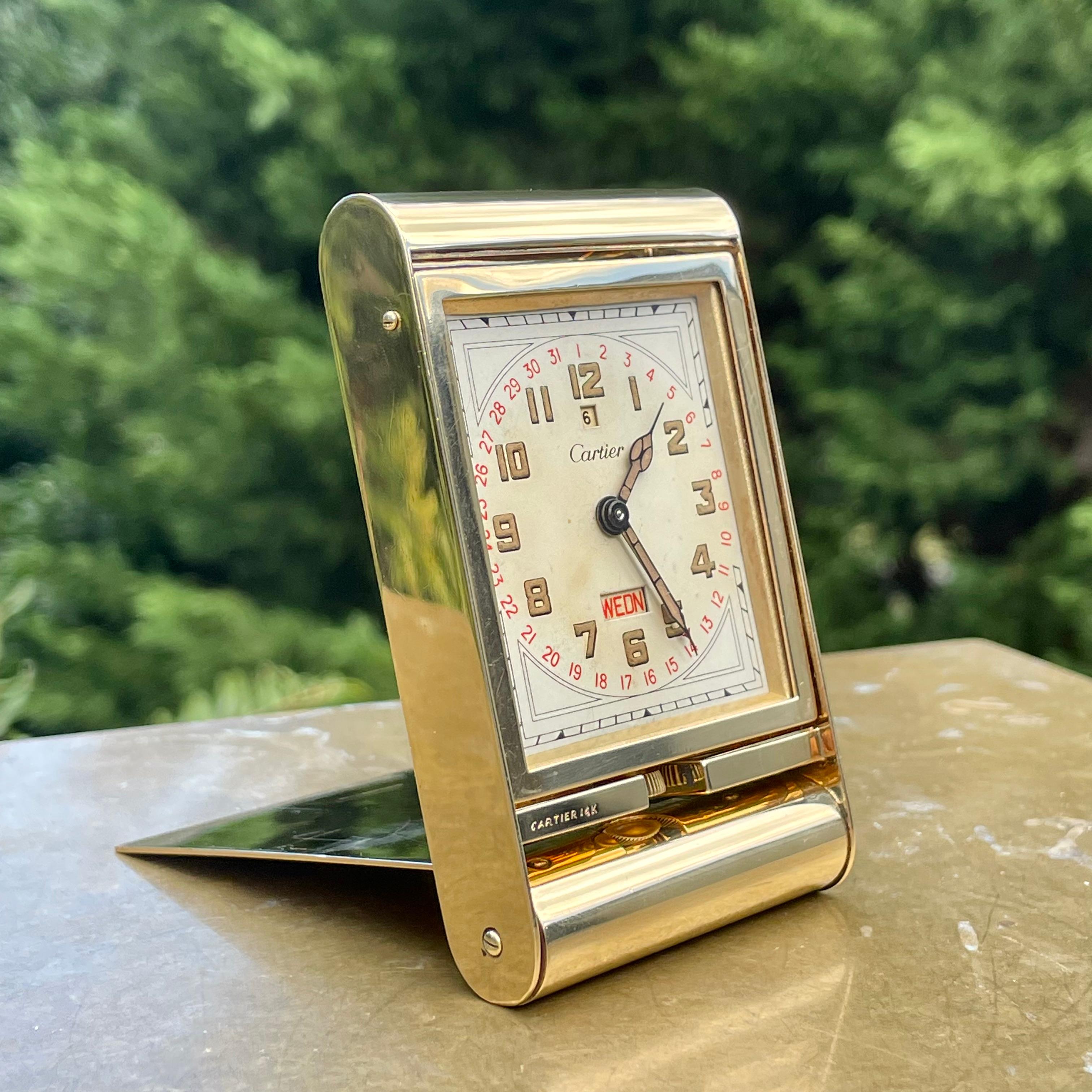 Cartier Deco Solid Gold Ados Travel Clock with Original Box, Morgan Provenance 4