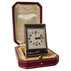 Cartier Deco Solid Gold Ados Travel Clock with Original Box, Morgan Provenance