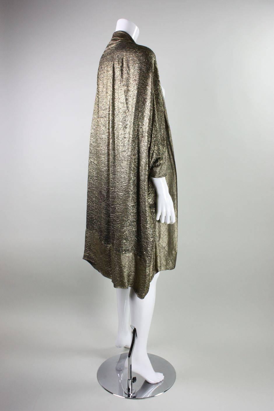 Gray 1920's Liberty of London Gold Lame Cocoon Coat For Sale