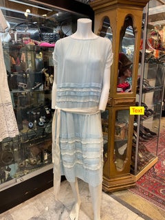 1920s Light Blue Dress with White Lace Trim