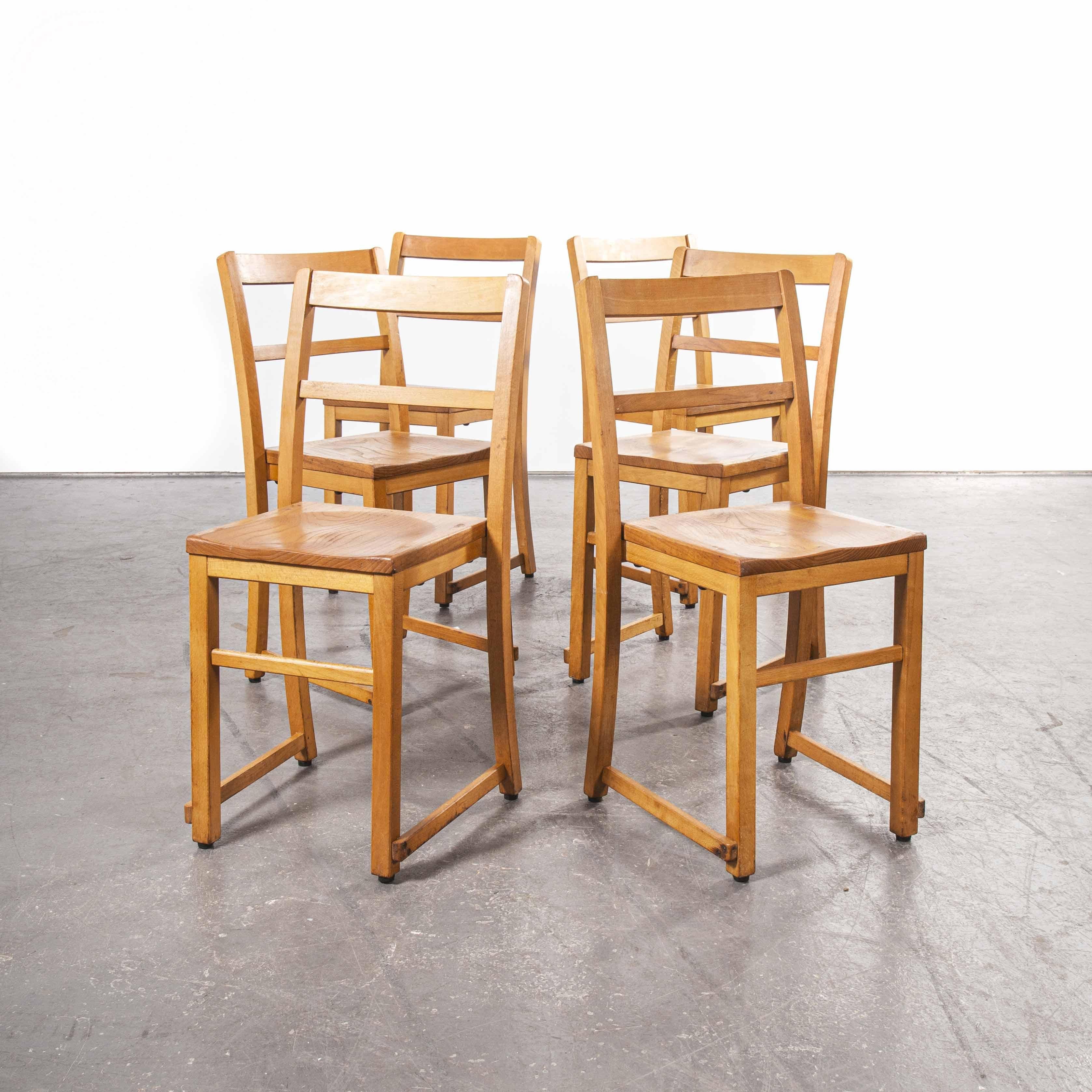 1920s Light Elm Chapel, Stacking Dining Chairs, Set of Six In Good Condition In Hook, Hampshire