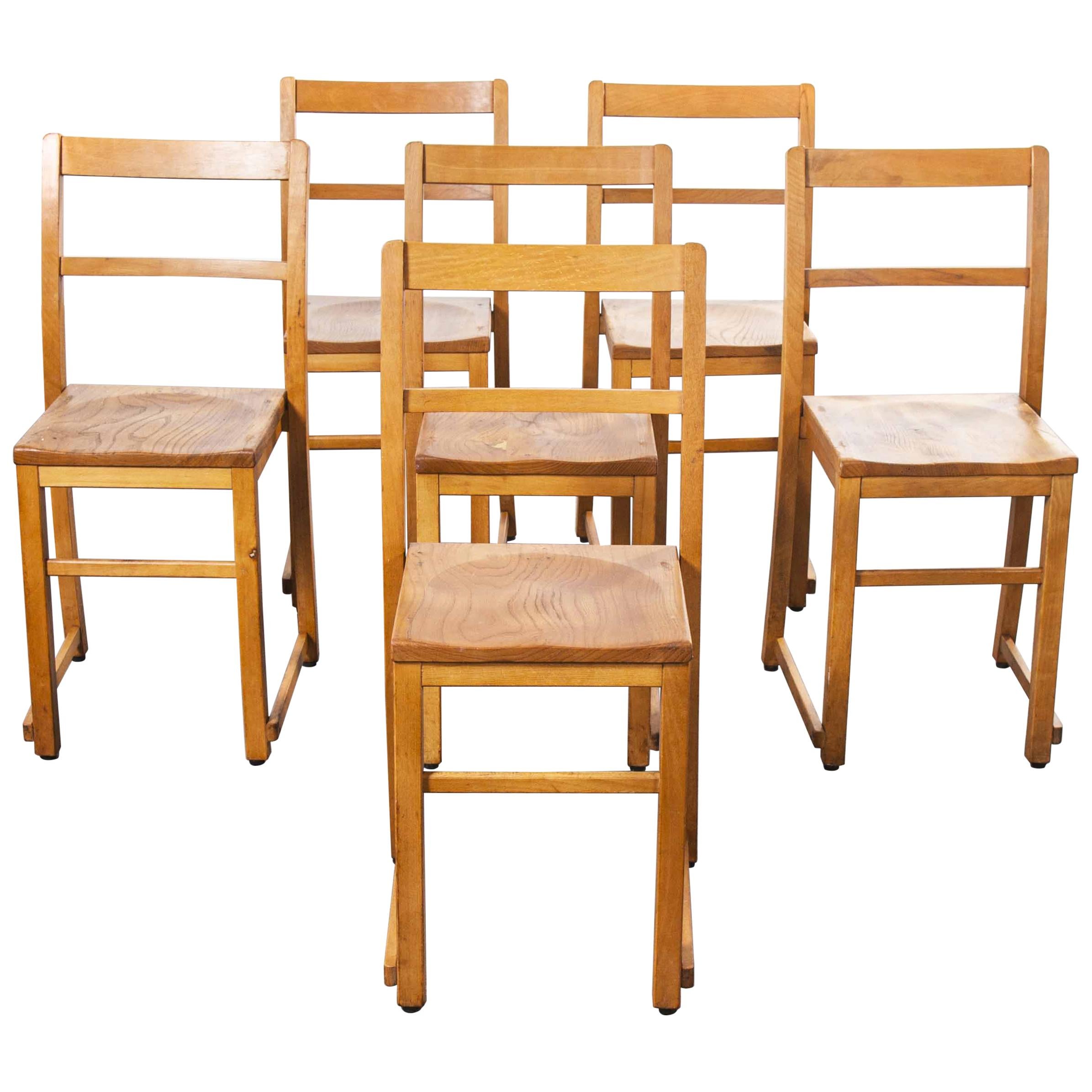 1920s Light Elm Chapel, Stacking Dining Chairs, Set of Six
