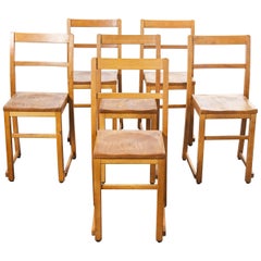 1920s Light Elm Chapel, Stacking Dining Chairs, Set of Six