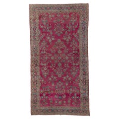 Tapis Lillian des années 1920 avec motifs floraux et terrain rouge Mulberry 