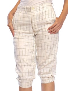1920S Ivory & Black Linen Men's Plus Fours Checkered Pants With Patches Buckles