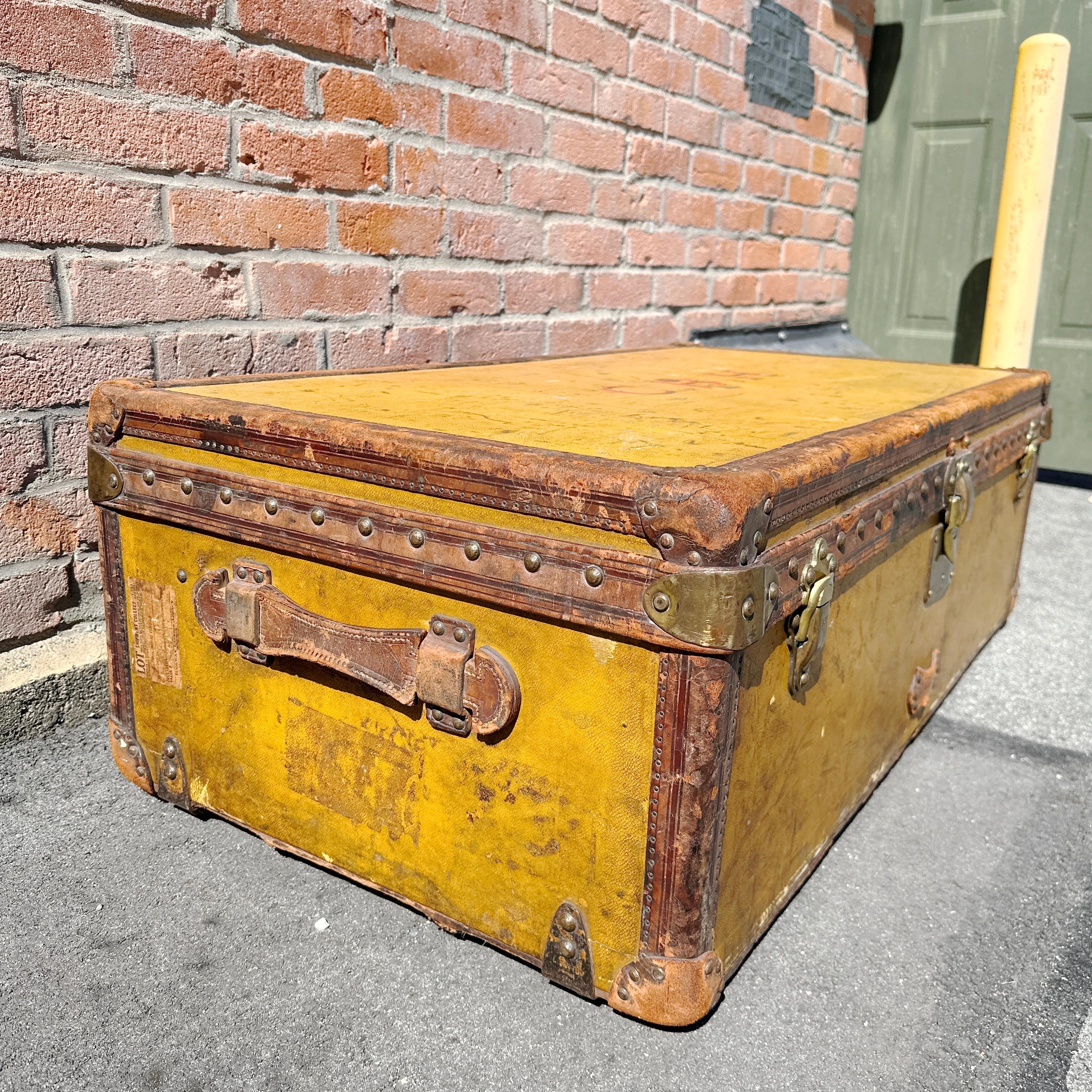Brass 1920s LOUIS VUITTON Orange Vuittonite Cabin Steamer Trunk w/ provenance For Sale