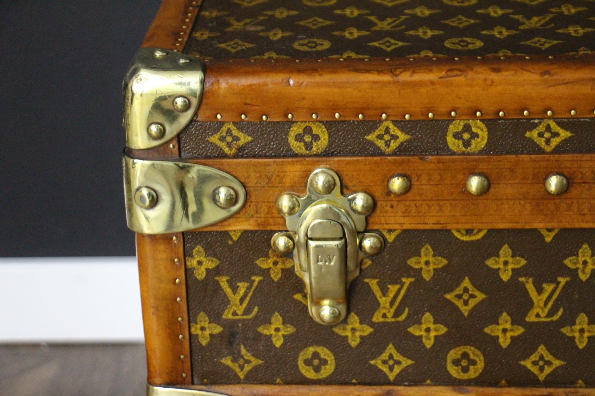 French 1920's Louis Vuitton Steamer Trunk in Stenciled Monogram, 100 cm Vuitton Trunk