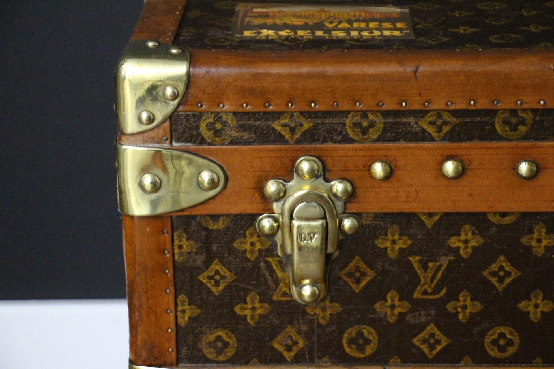 French 1920's Louis Vuitton Steamer Trunk in Stenciled Monogram, 100 cm Vuitton Trunk