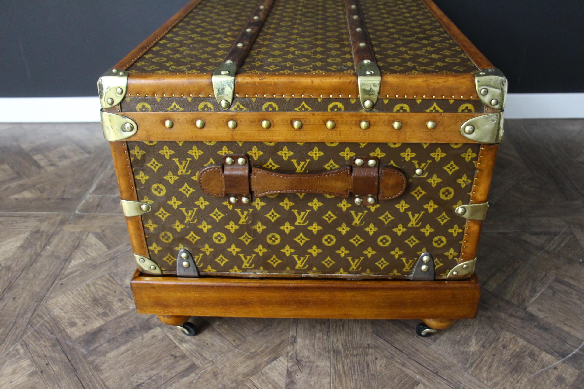 Brass 1920's Louis Vuitton Steamer Trunk in Stenciled Monogram, 100 cm Vuitton Trunk