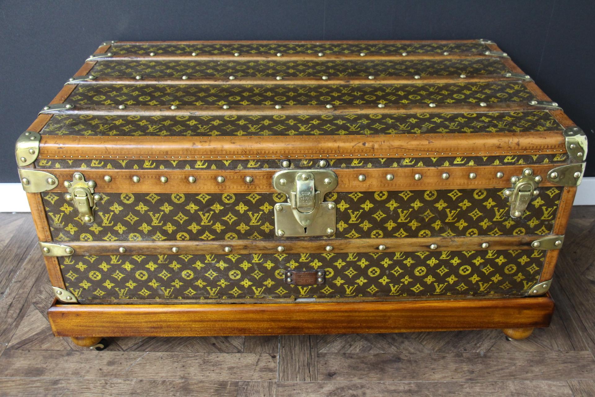 French 1920's Louis Vuitton Steamer Trunk in Stenciled Monogram, 90 cm Vuitton Trunk For Sale