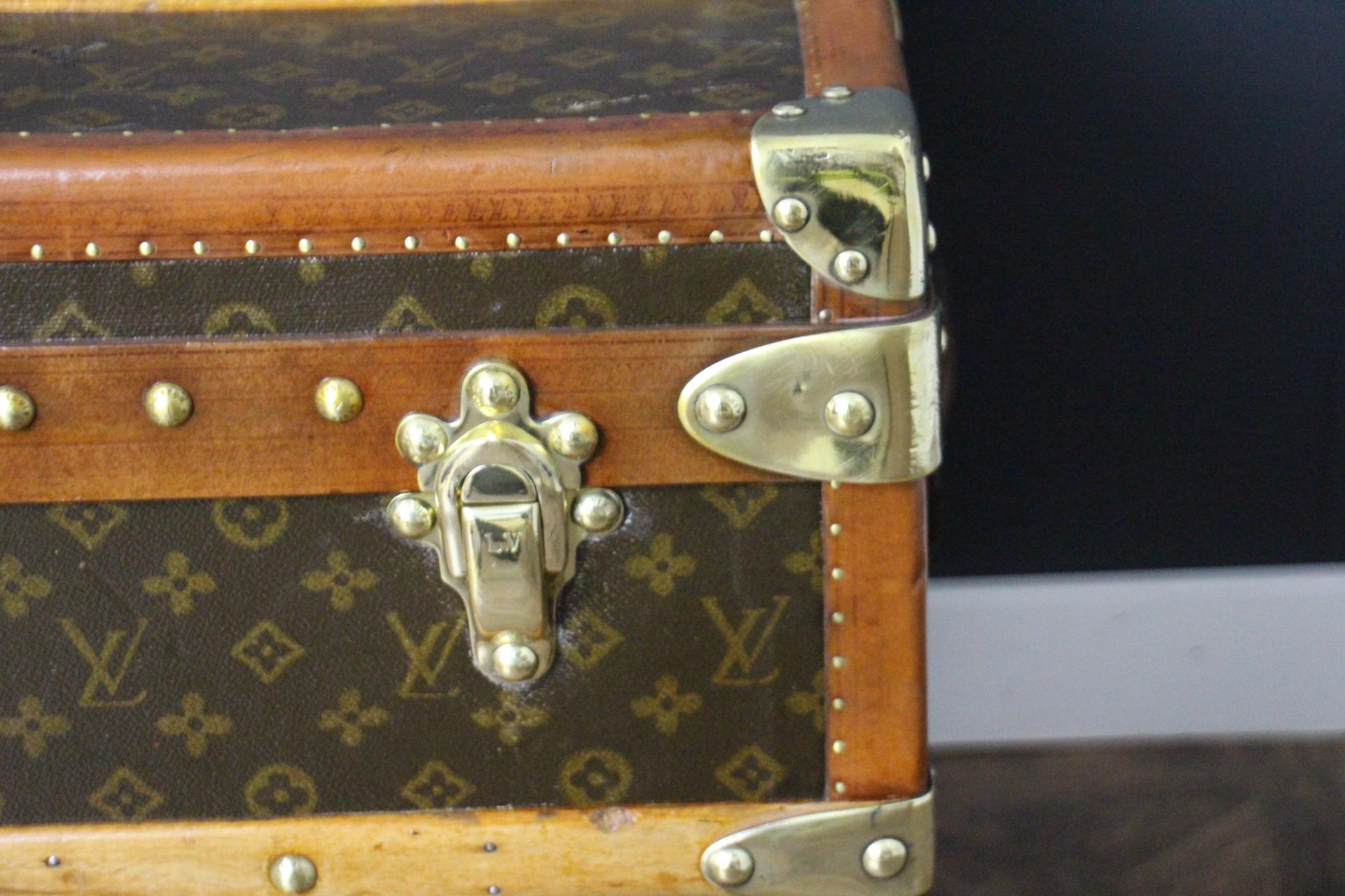 French 1920's Louis Vuitton Steamer Trunk in Stenciled Monogram, 90 cm Vuitton Trunk For Sale