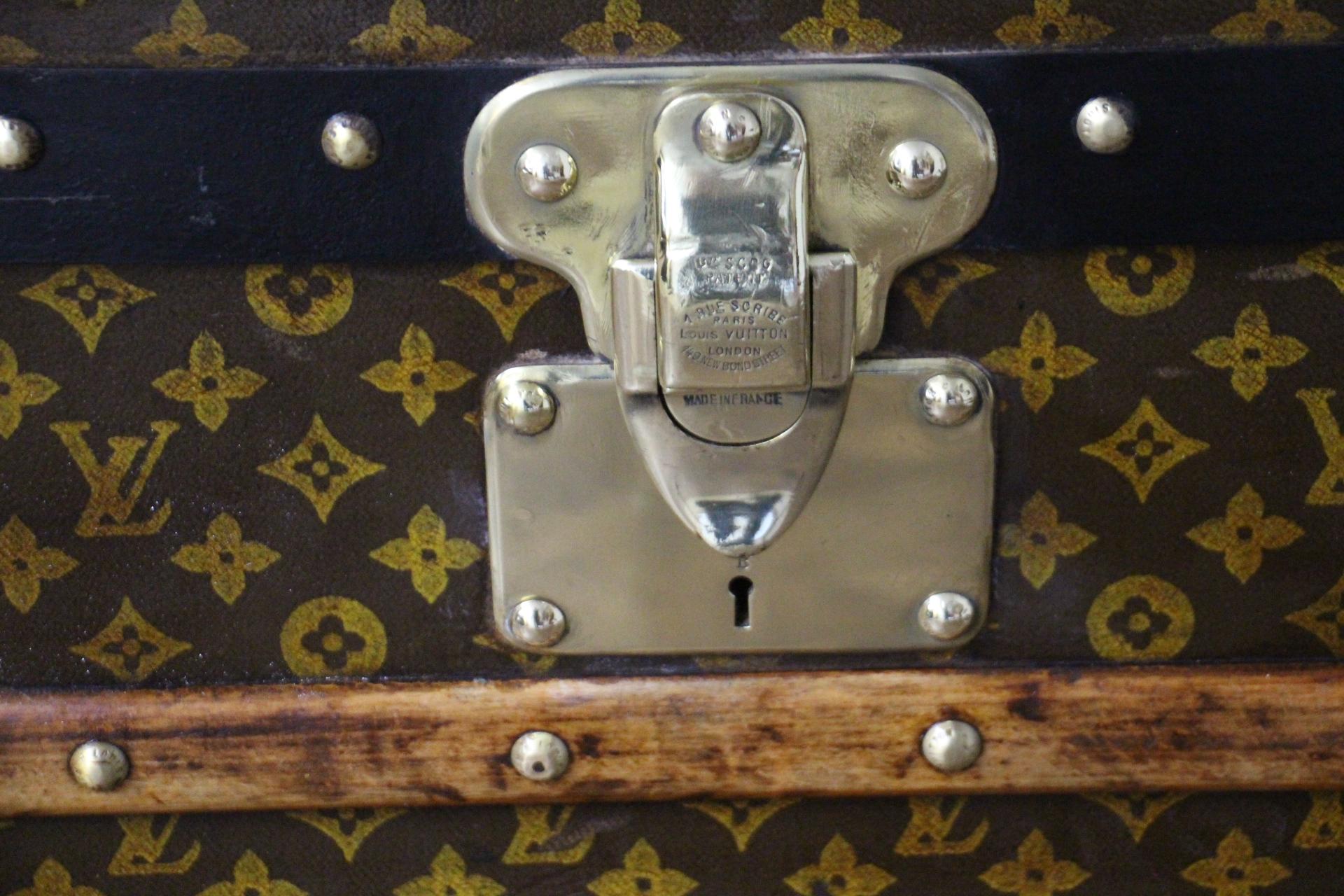 Early 20th Century 1920's Louis Vuitton Steamer Trunk in Stenciled Monogram, 90 cm Vuitton Trunk For Sale