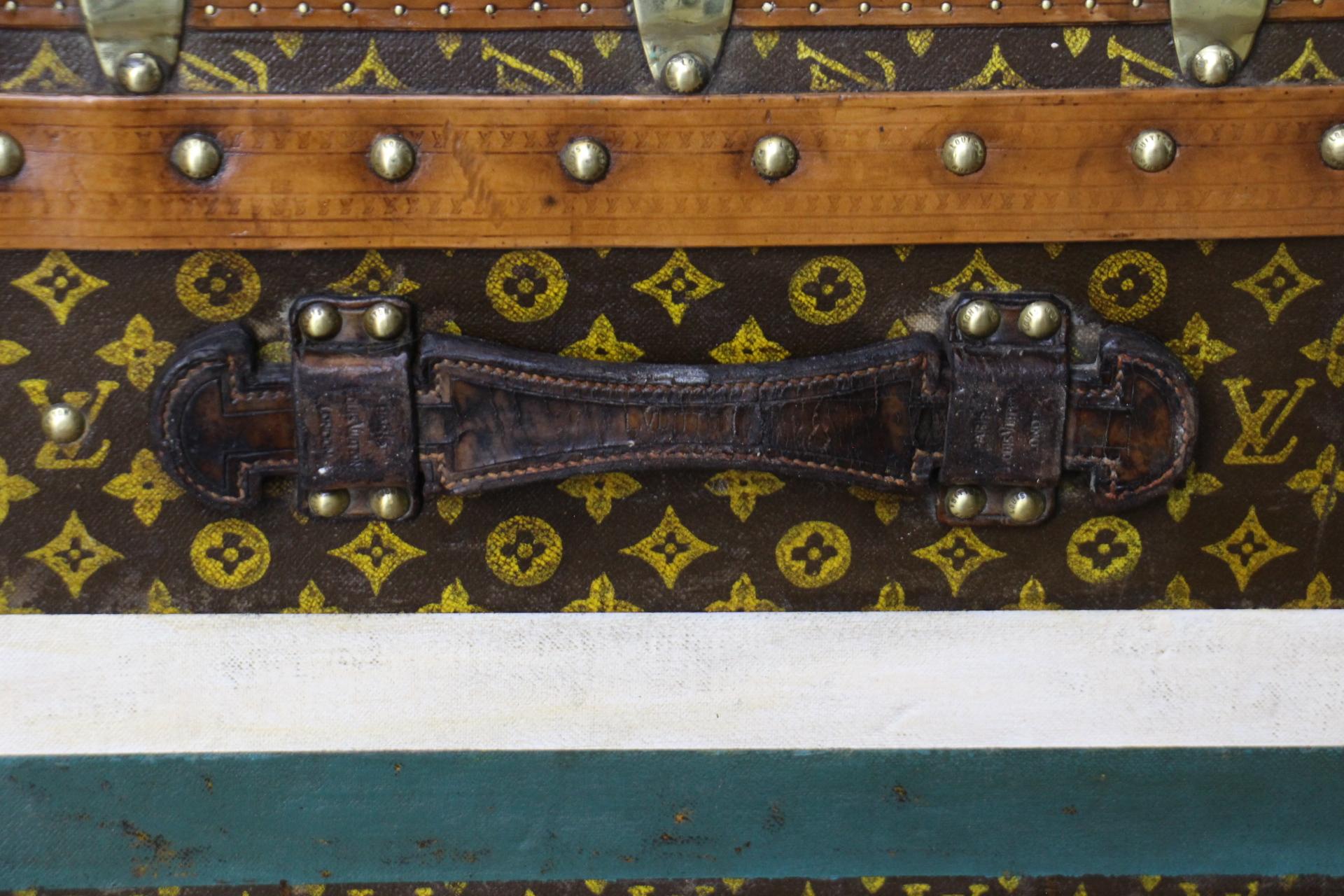 1920's Louis Vuitton Steamer Trunk in Stenciled Monogram, 90 cm Vuitton Trunk For Sale 3