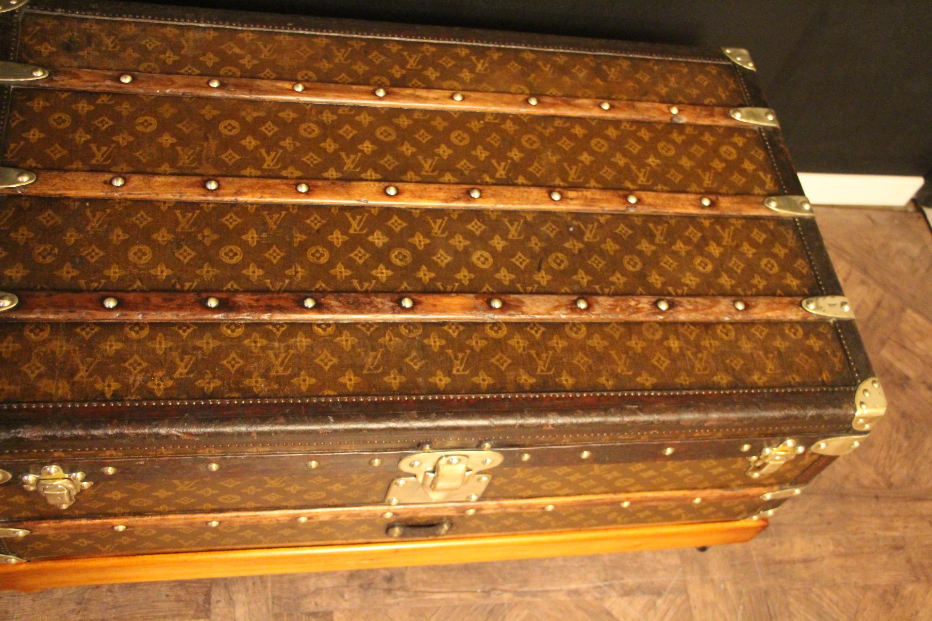 French 1920's Louis Vuitton Steamer Trunk in Stenciled Monogram , Vuitton Trunk For Sale