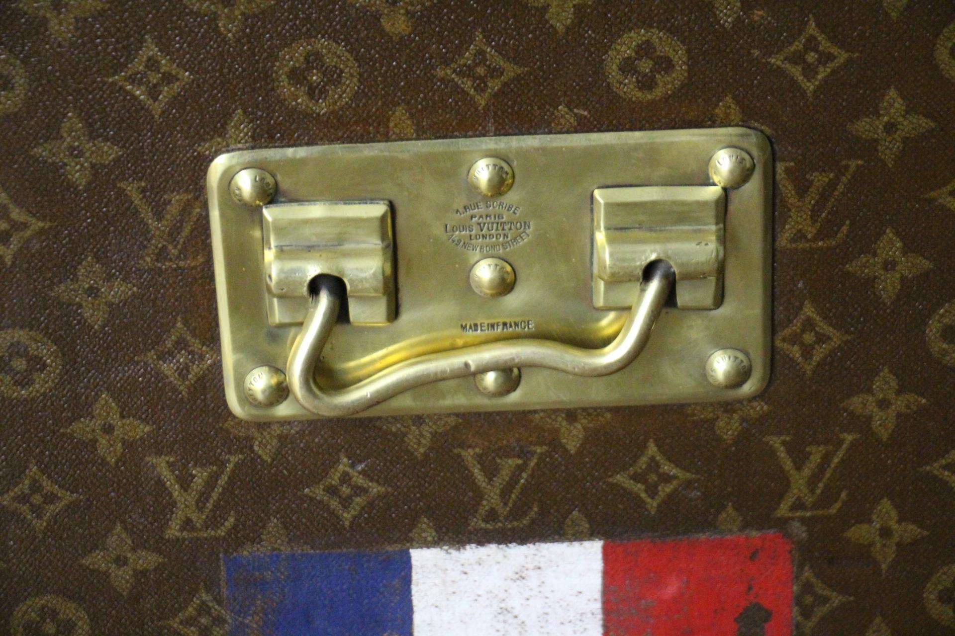 Brass 1920's Louis Vuitton Trunk, 70 cm Louis Vuitton Steamer Trunk, Vuitton Hat Trunk For Sale