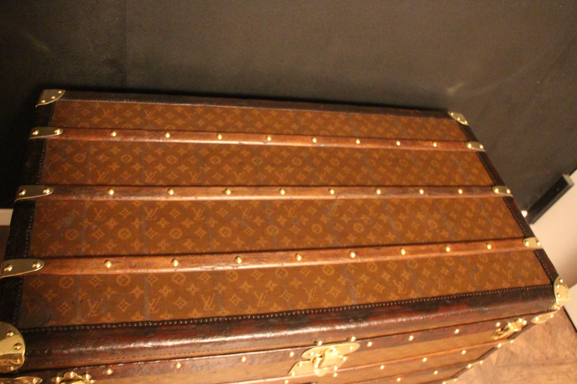 Français Coffre à vapeur Louis Vuitton des années 1920 avec monogramme, coffre à vapeur Louis Vuitton