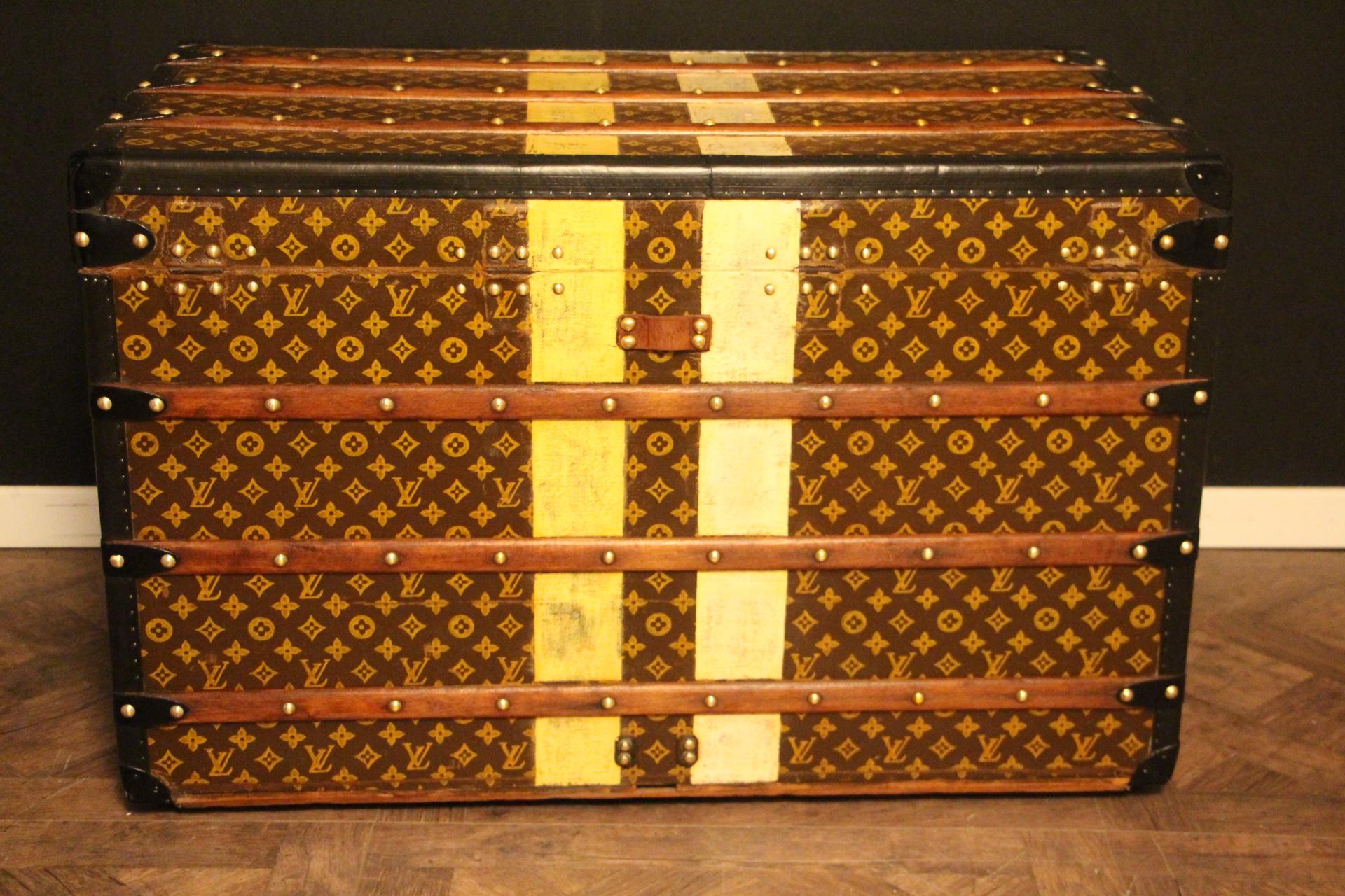 Wood 1920s Louis Vuitton Trunk in Monogram Canvas, Louis Vuitton Steamer Trunk