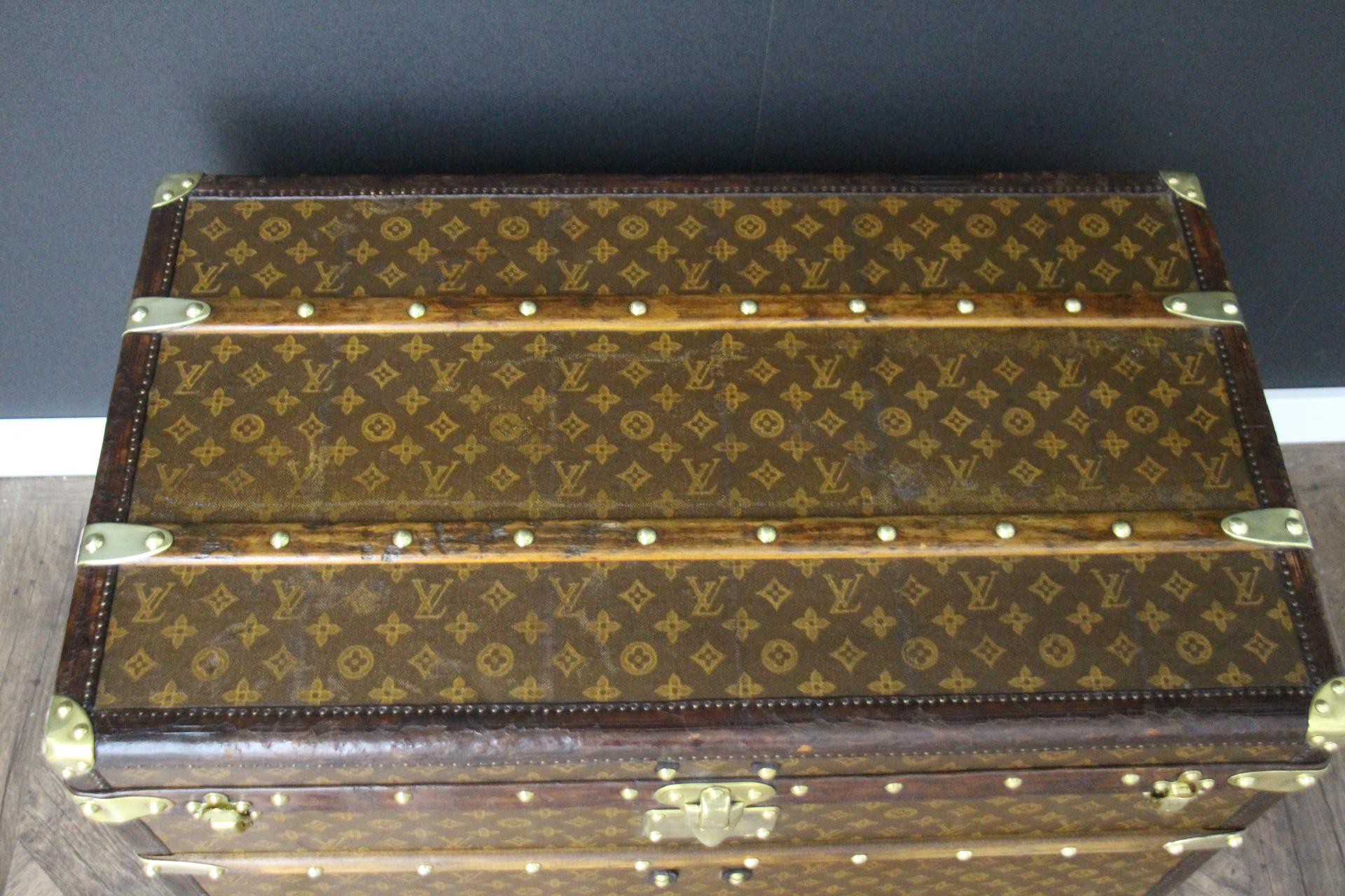 French 1920's Louis Vuitton Trunk, Louis Vuitton Steamer Trunk in Monogram For Sale