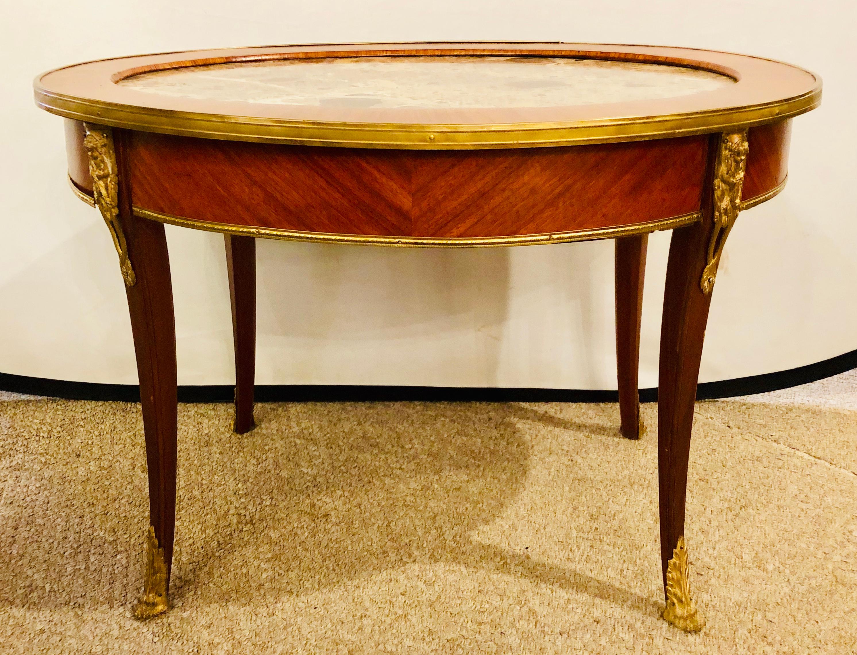 1920s Louis XVI Style Coffee or Low Table Walnut and Marble In Good Condition In Stamford, CT