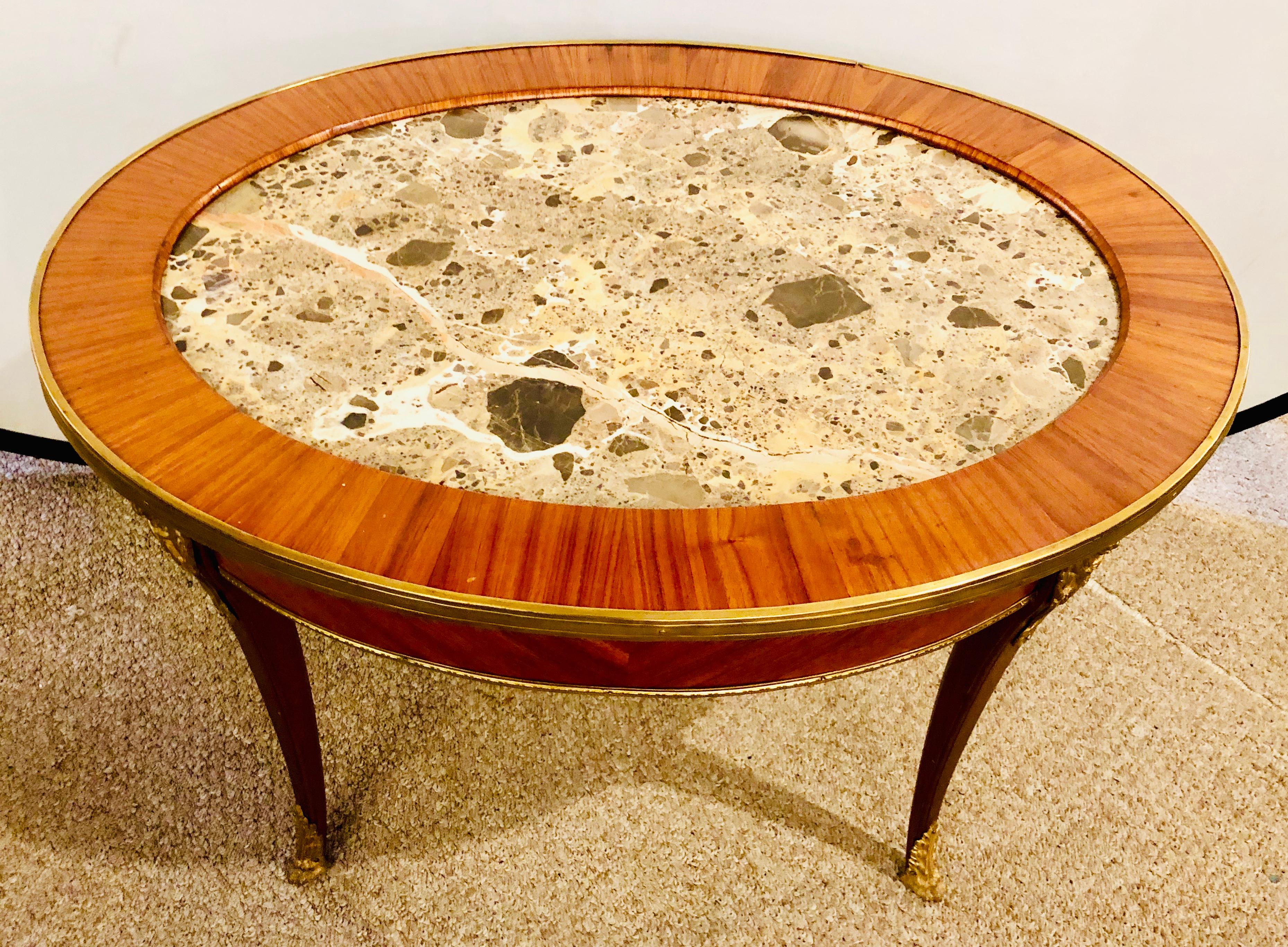 1920s Louis XVI Style Coffee or Low Table Walnut and Marble 4