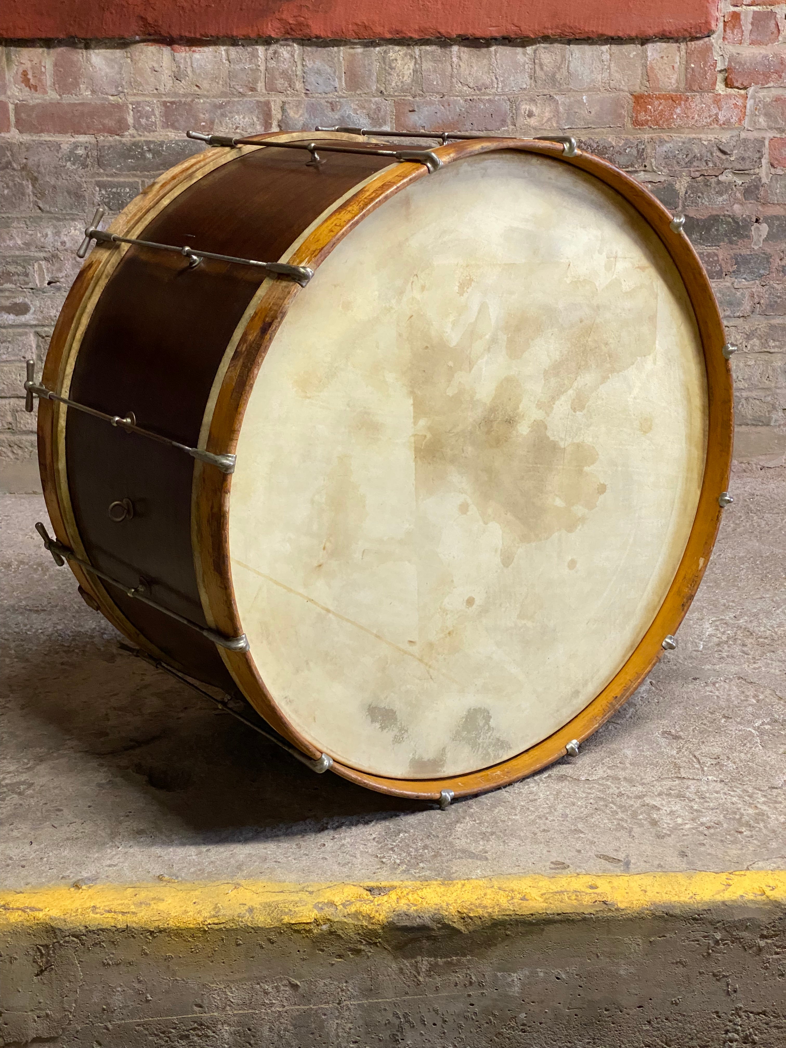 Ludwig and Ludwig old growth mahogany and maple bass drum circa 1920's.  Approximately 28.25
