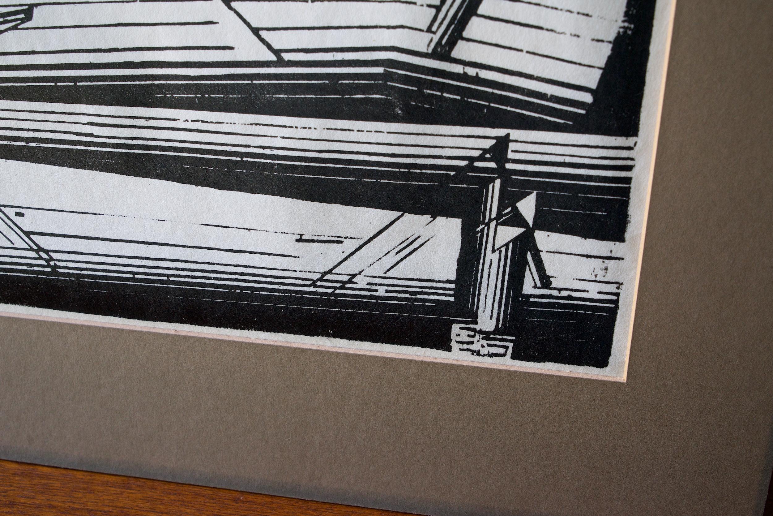 Papier Impression cubiste abstraite urbaine et futuriste des années 1920 de Lyonel Feininger:: gravure sur bois Art déco - Vue urbaine en vente