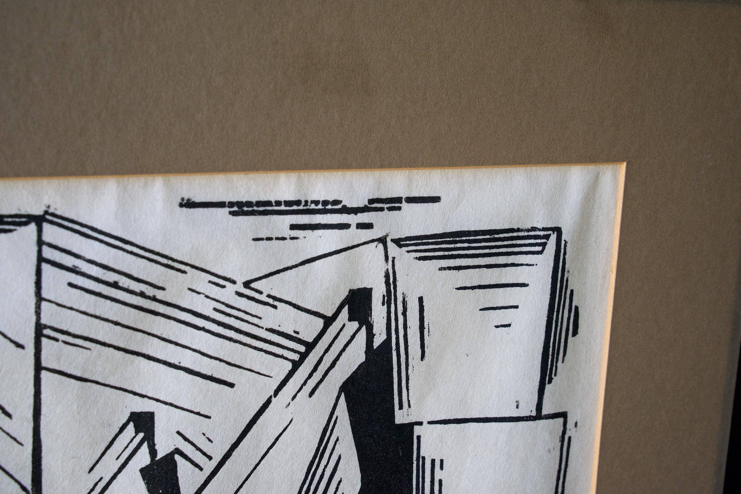 1920s Lyonel Feininger Woodcut Art Deco Cityscape Abstract Futurist Cubist Print In Fair Condition For Sale In Hyattsville, MD
